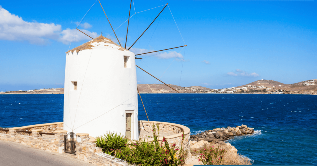 A while windmill in Paros island